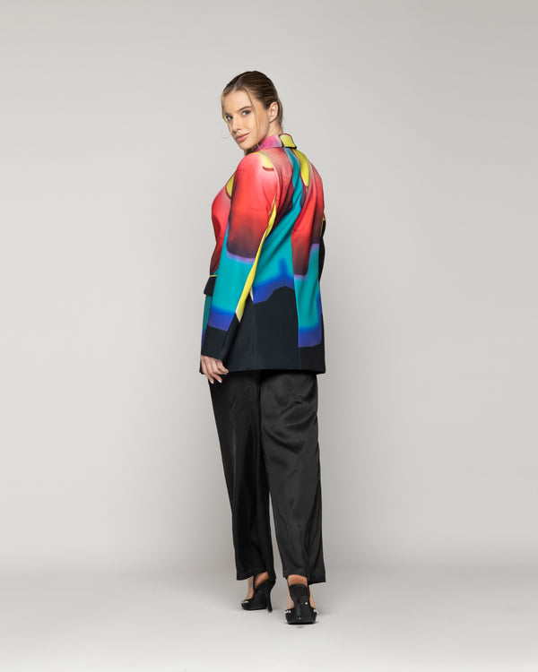 Chaqueta Mujer Cirene Tipo Blazer Con Estampado Multicolor Y Solapas Sastreras Lineatre