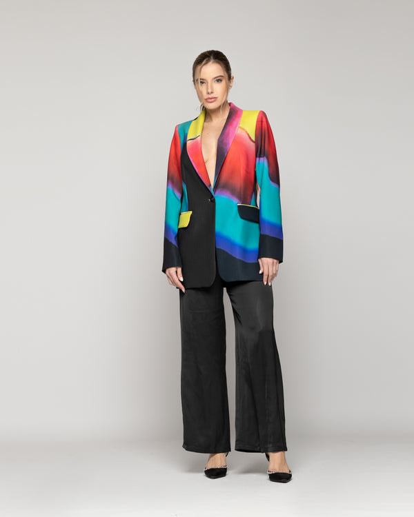 Chaqueta Mujer Cirene Tipo Blazer Con Estampado Multicolor Y Solapas Sastreras Lineatre
