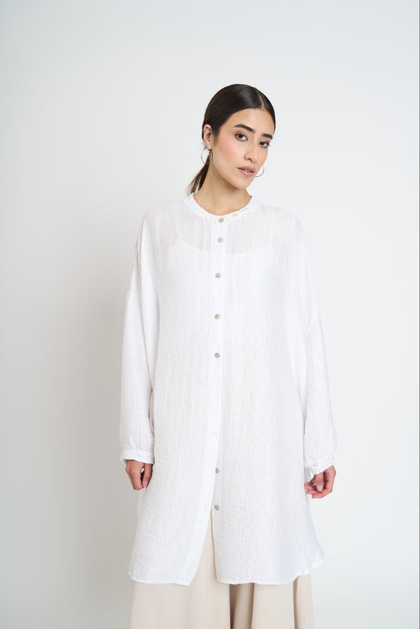 Spolverino Mujer Viviana Lyocell Cuello con solapa Blanco Lineatre