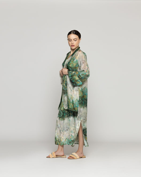 Tapado Mujer Spolverino Dafne Verde Estampado Lineatre