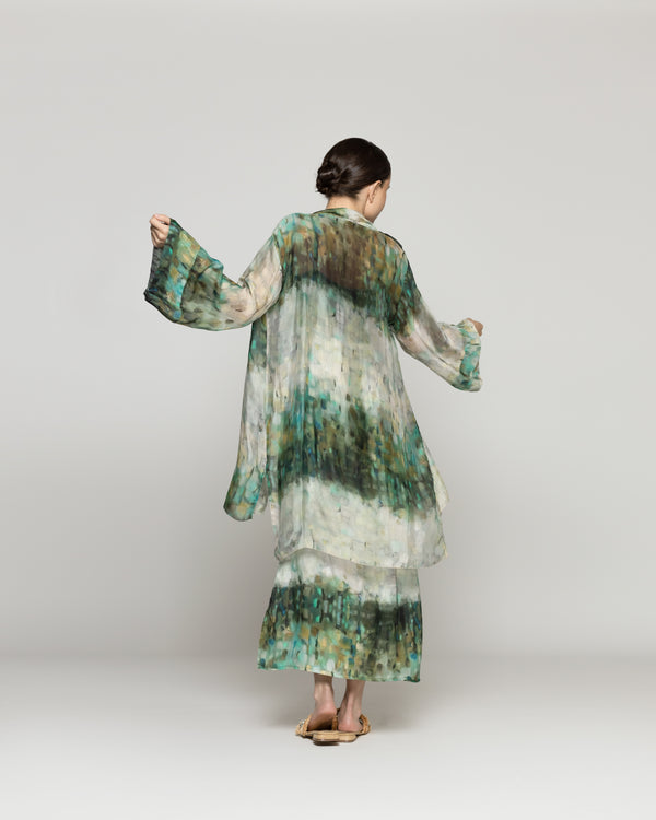 Tapado Mujer Spolverino Dafne Verde Estampado Lineatre