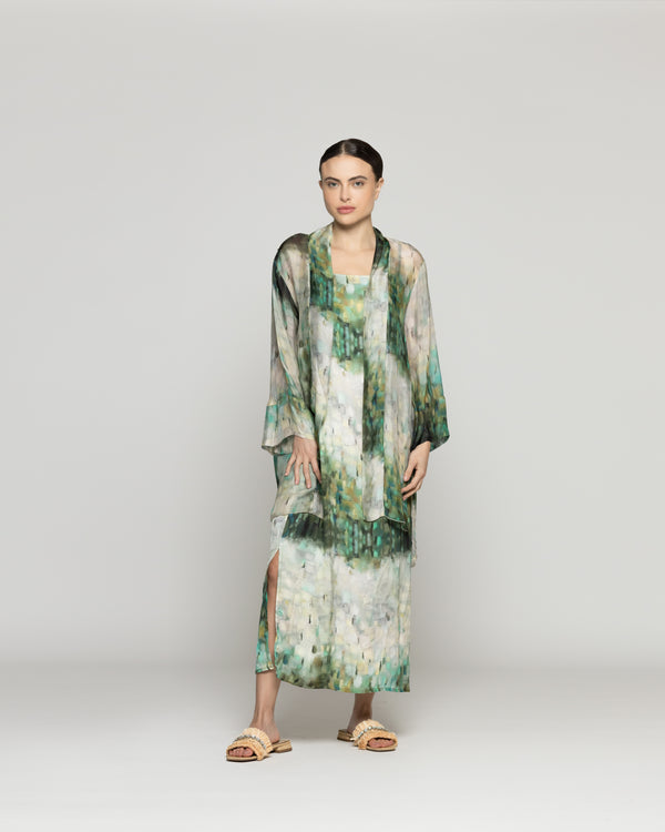 Tapado Mujer Spolverino Dafne Verde Estampado Lineatre