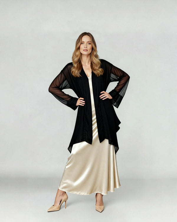 Spolverino Mujer Livia Relaxed fit Solapa Manga amplia y translúcida sin puño Negro Lineatre