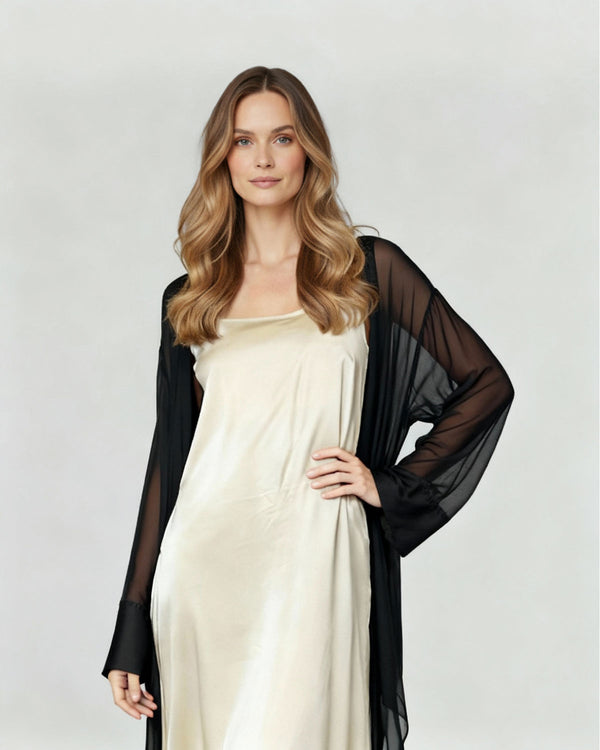 Spolverino Mujer Livia Relaxed fit Solapa Manga amplia y translúcida sin puño Negro Lineatre