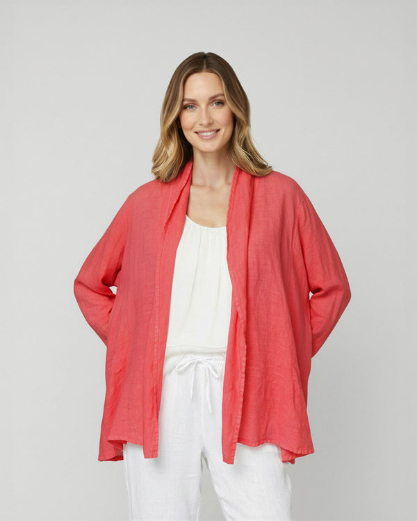Tapado Mujer Lidonia Relaxed fit Solapa Manga 3/4 con caída recta Coral Lineatre