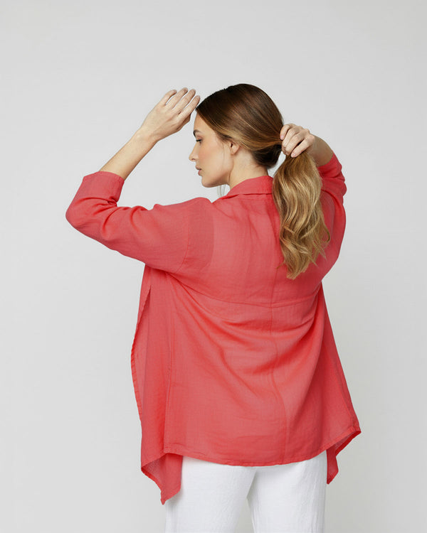 Tapado Mujer Lidonia Relaxed fit Solapa Manga 3/4 con caída recta Coral Lineatre