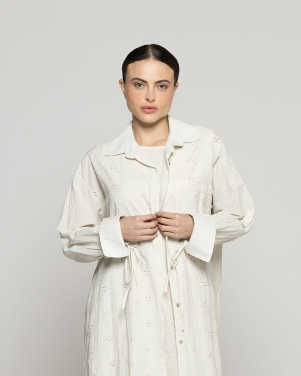 Tapado Mujer Dianella Sobrecamisa Algodón Con Broderie Beige Lineatre