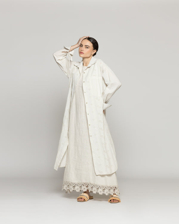 Tapado Mujer Dianella Sobrecamisa Algodón Con Broderie Beige Lineatre