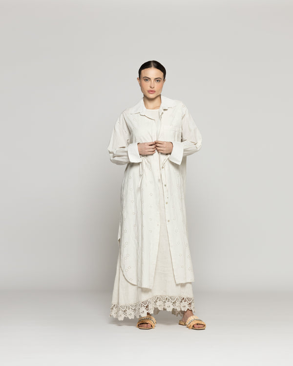 Tapado Mujer Dianella Sobrecamisa Algodón Con Broderie Beige Lineatre