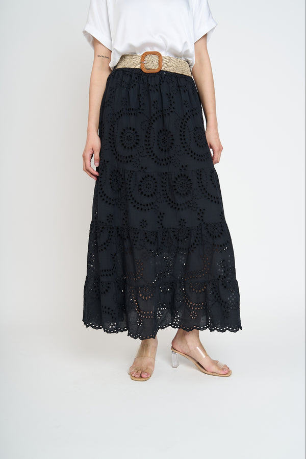 Falda Mujer Marcela Maxi Negro Lineatre