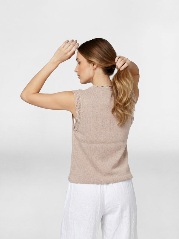 Gillet Mujer Martina Cuello redondo Beige Lineatre