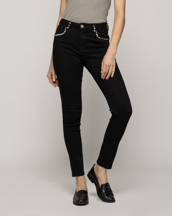 Jeans Julieta Skinny Con Tachas Tiro Alto Negro Lineatre