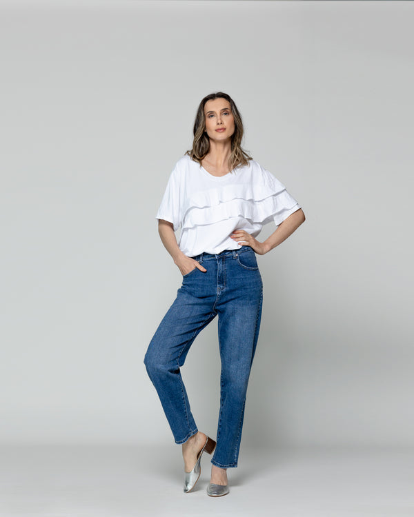 Jeans Mujer Jolanda Calce Regular Con Tachas Azul Lineatre