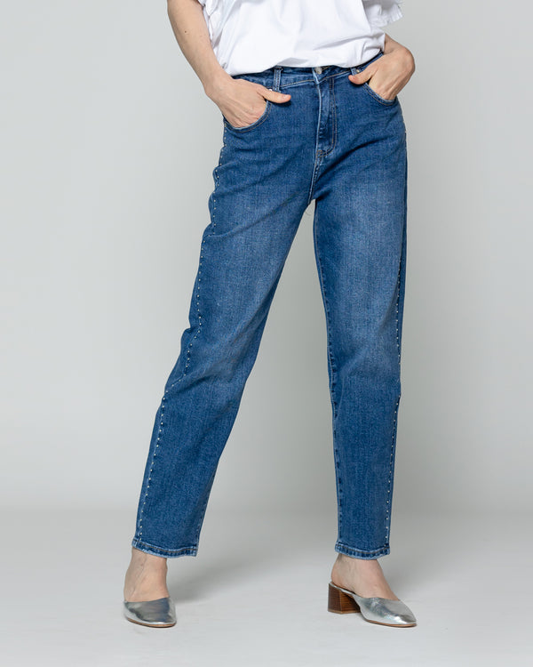 Jeans Mujer Jolanda Calce Regular Con Tachas Azul Lineatre