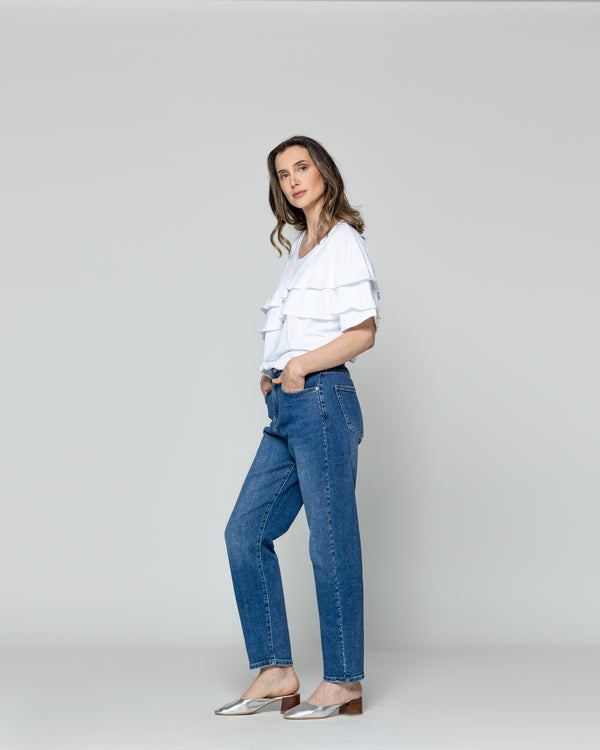 Jeans Mujer Jolanda Calce Regular Con Tachas Azul Lineatre