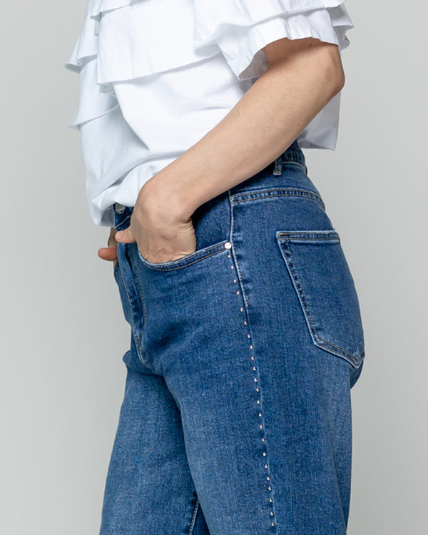 Jeans Mujer Jolanda Calce Regular Con Tachas Azul Lineatre