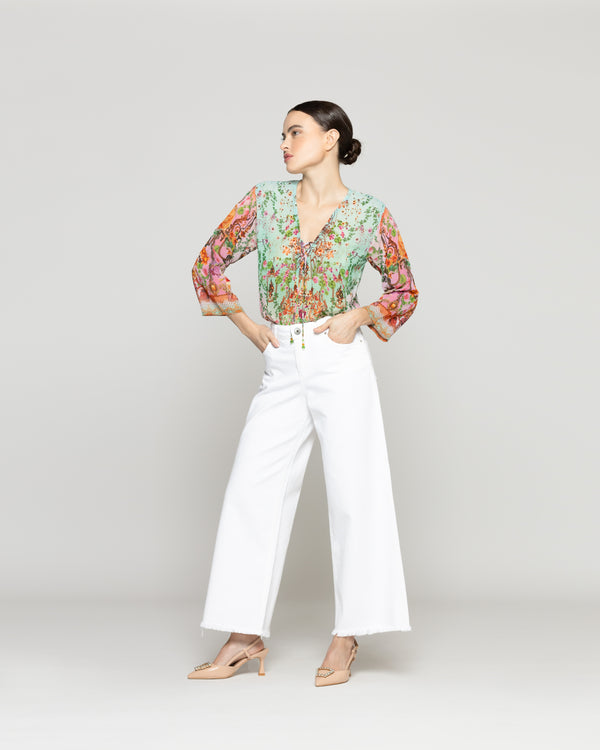 Jeans Mujer Julia Wide Leg Blanco Lineatre