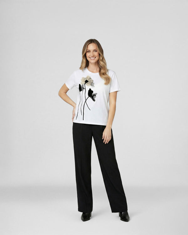 Polera Mujer Zita Regular Cuello redondo Manga corta Blanco Lineatre