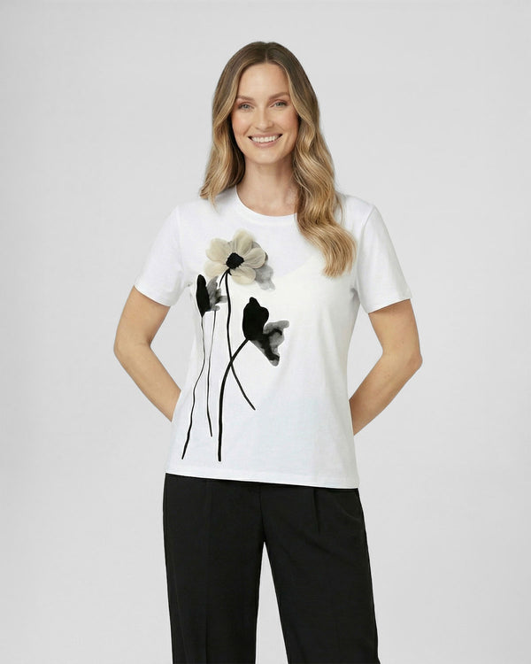 Polera Mujer Zita Regular Cuello redondo Manga corta Blanco Lineatre