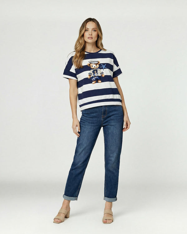 Polera Mujer Giorgia Overside Cuello redondo Manga corta Azul Lineatre