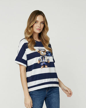 Polera Mujer Giorgia Overside Cuello redondo Manga corta Azul Lineatre