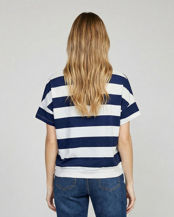 Polera Mujer Giorgia Overside Cuello redondo Manga corta Azul Lineatre