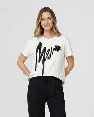 Polera Mujer Saveria Overside Cuello redondo Manga corta Blanco Lineatre