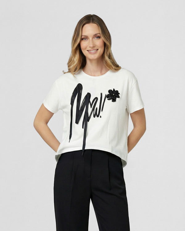 Polera Mujer Saveria Overside Cuello redondo Manga corta Blanco Lineatre