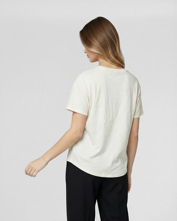 Polera Mujer Saveria Overside Cuello redondo Manga corta Blanco Lineatre