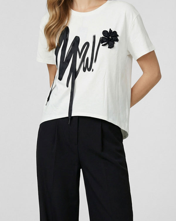 Polera Mujer Saveria Overside Cuello redondo Manga corta Blanco Lineatre