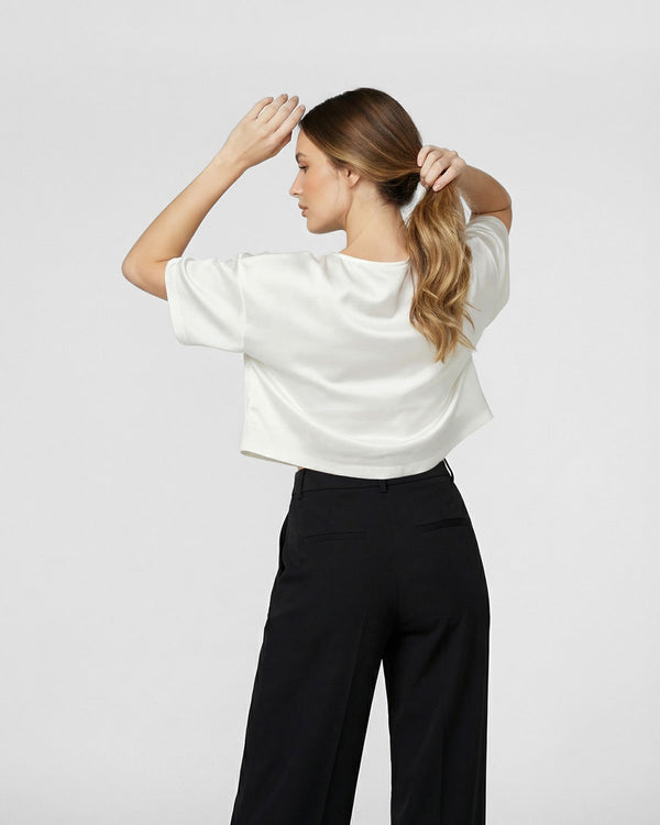 Polera Mujer Ursula Overside Cuello redondo Manga corta Blanco Lineatre