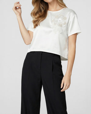 Polera Mujer Ursula Overside Cuello redondo Manga corta Blanco Lineatre