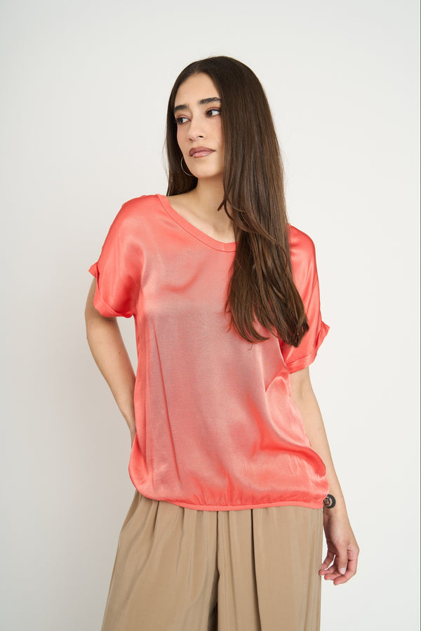 Polera Mujer Mia Manga corta Coral Lineatre