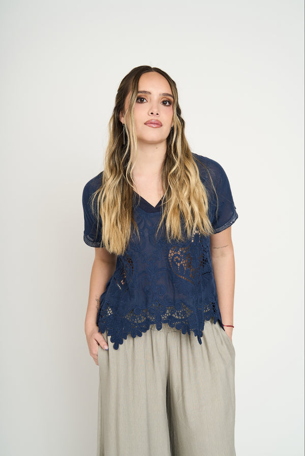 Polera Mujer Veronica Azul Lineatre