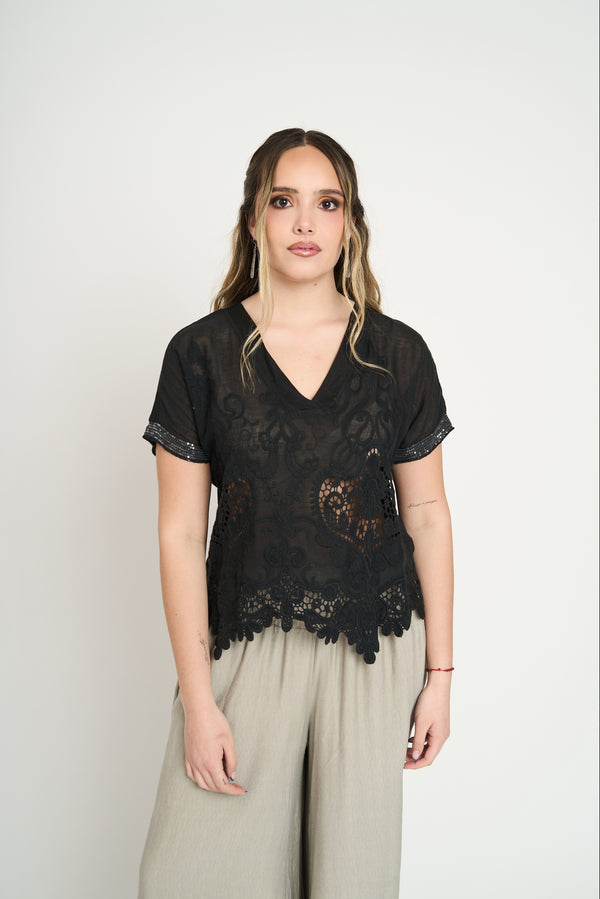 Polera Mujer Veronica Negro Lineatre