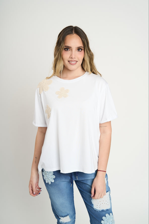 Polera Mujer Isidora Manga corta Blanco Lineatre