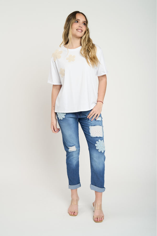 Polera Mujer Isidora Manga corta Blanco Lineatre