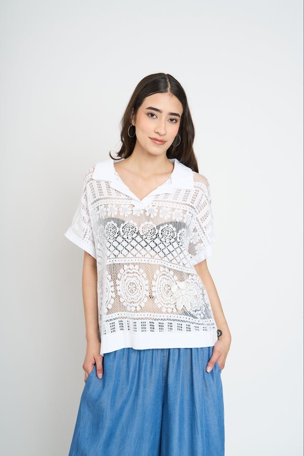 Polera Mujer Amanda Manga corta Blanco Lineatre