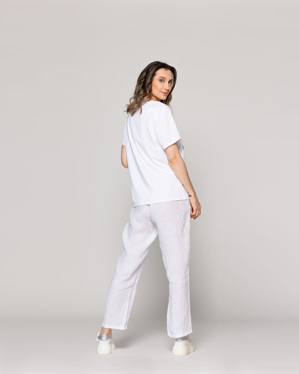Polera Mujer Otilia Básica Estampado Gin Detalles Metálicos Blanca Lineatre