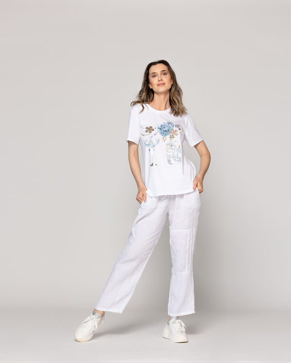 Polera Mujer Otilia Básica Estampado Gin Detalles Metálicos Blanca Lineatre