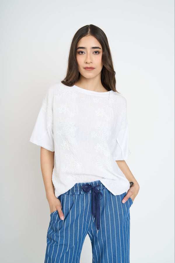 Polera Mujer Gianna Manga corta Blanco Lineatre