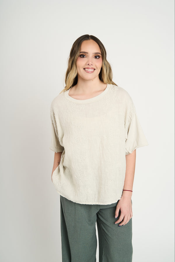 Polera Mujer Gianna Manga corta Beige Lineatre