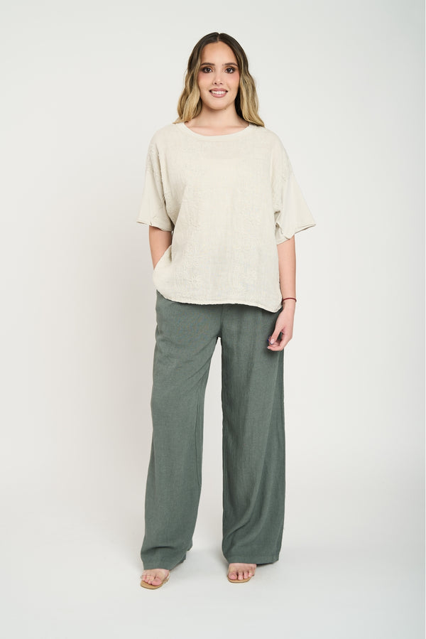 Polera Mujer Gianna Manga corta Beige Lineatre