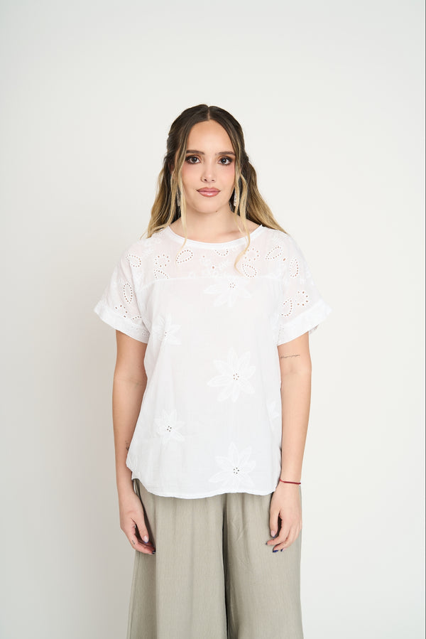 Polera Mujer Gemma Manga corta Blanco Lineatre