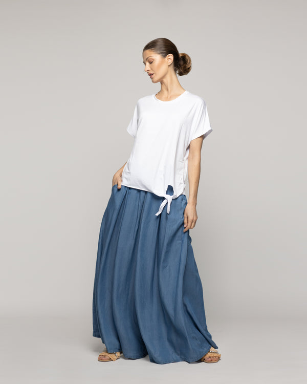 Polera Mujer Orieta Básica Manga Corta Con Amarra Lateral Blanca Lineatre