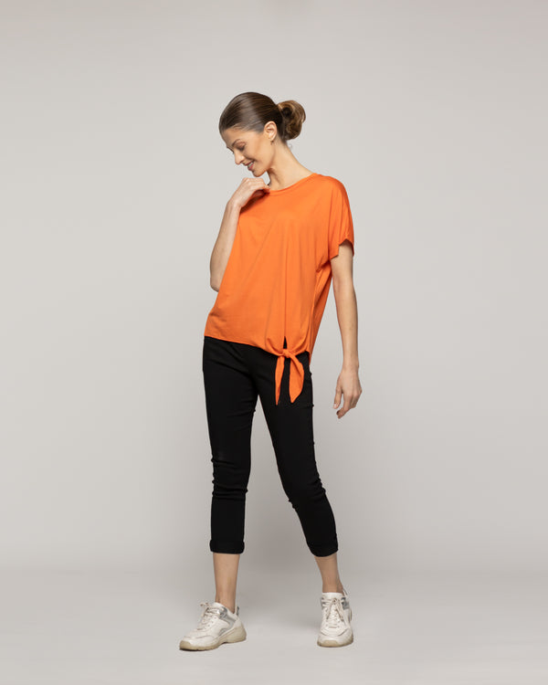 Polera Mujer Orieta Básica Manga Corta Con Amarra Lateral Naranja Lineatre