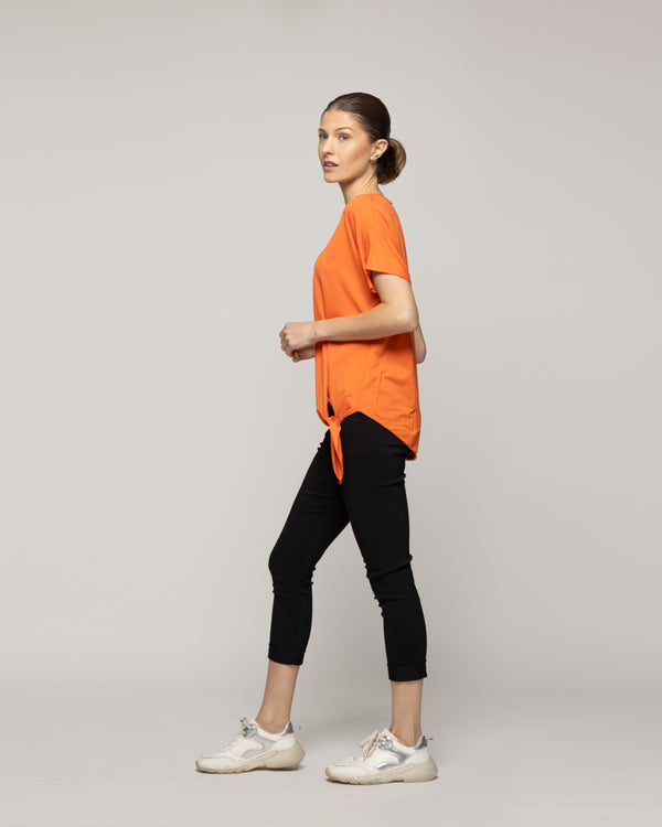 Polera Mujer Orieta Básica Manga Corta Con Amarra Lateral Naranja Lineatre