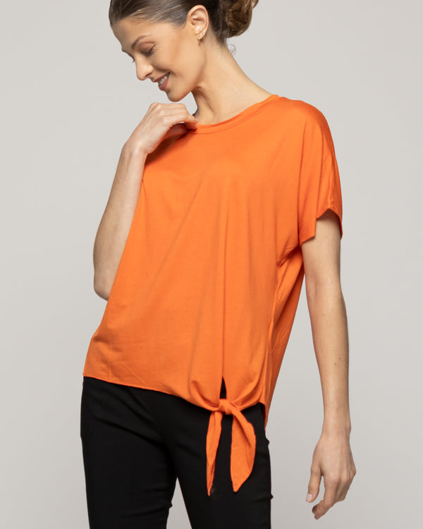 Polera Mujer Orieta Básica Manga Corta Con Amarra Lateral Naranja Lineatre