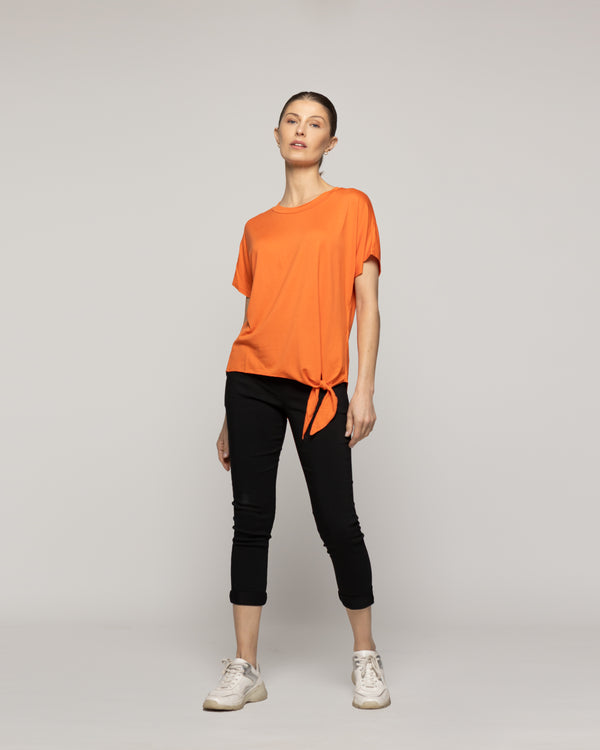 Polera Mujer Orieta Básica Manga Corta Con Amarra Lateral Naranja Lineatre
