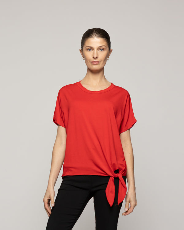 Polera Mujer Orieta Básica Manga Corta Con Amarra Lateral Roja Lineatre